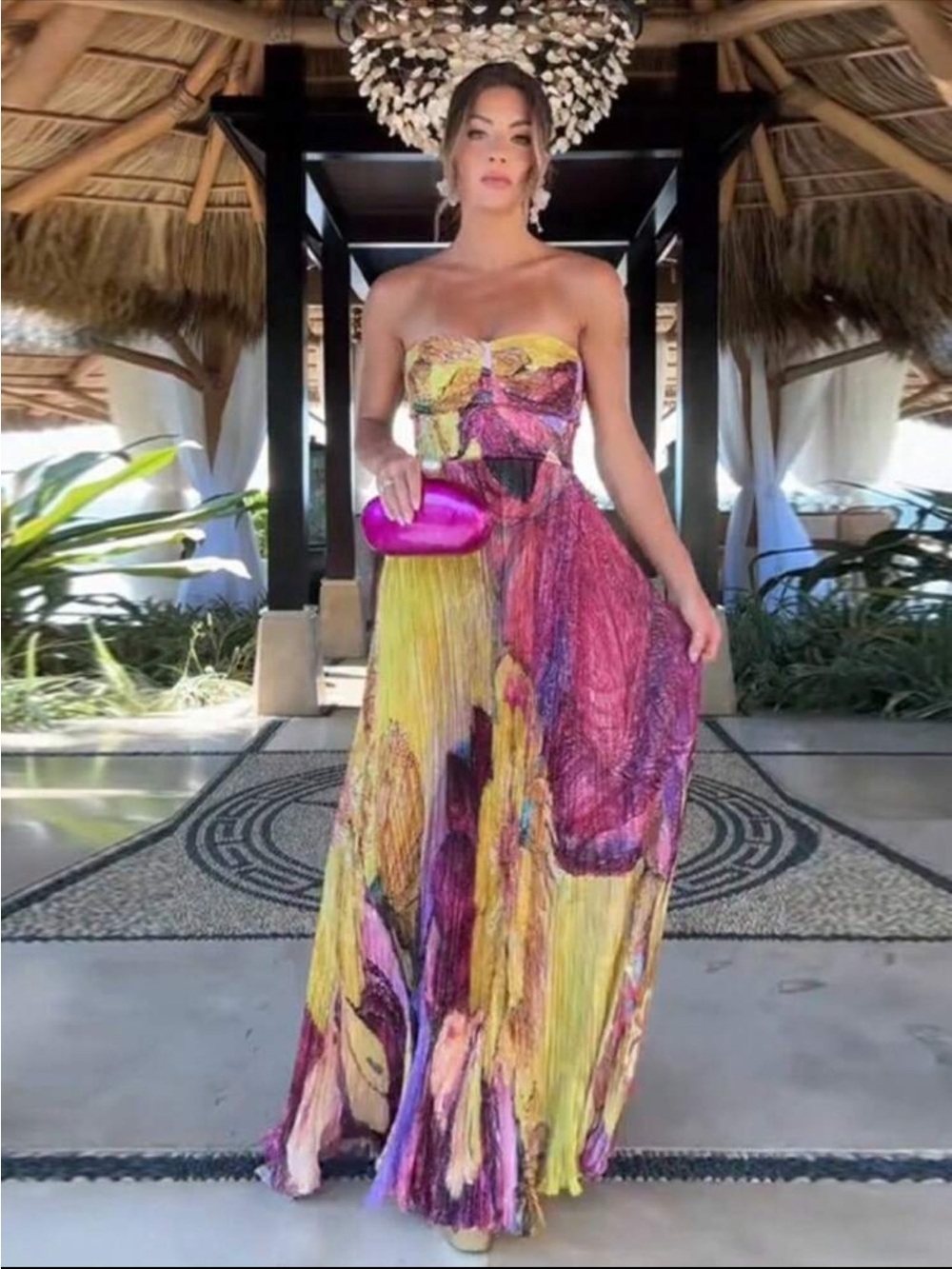 BNWOT-Strapless Multi-Color Print Maxi Dress - Women sz M